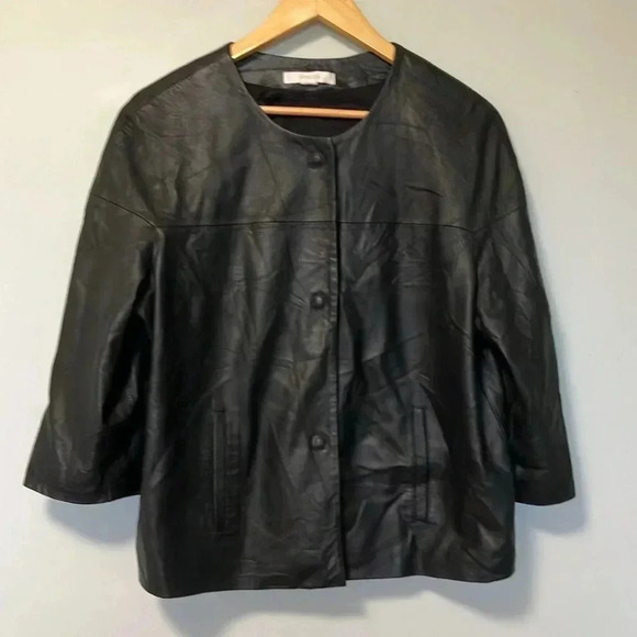 Chico’s black leather  gold buttons jacket - Picture 4 of 6